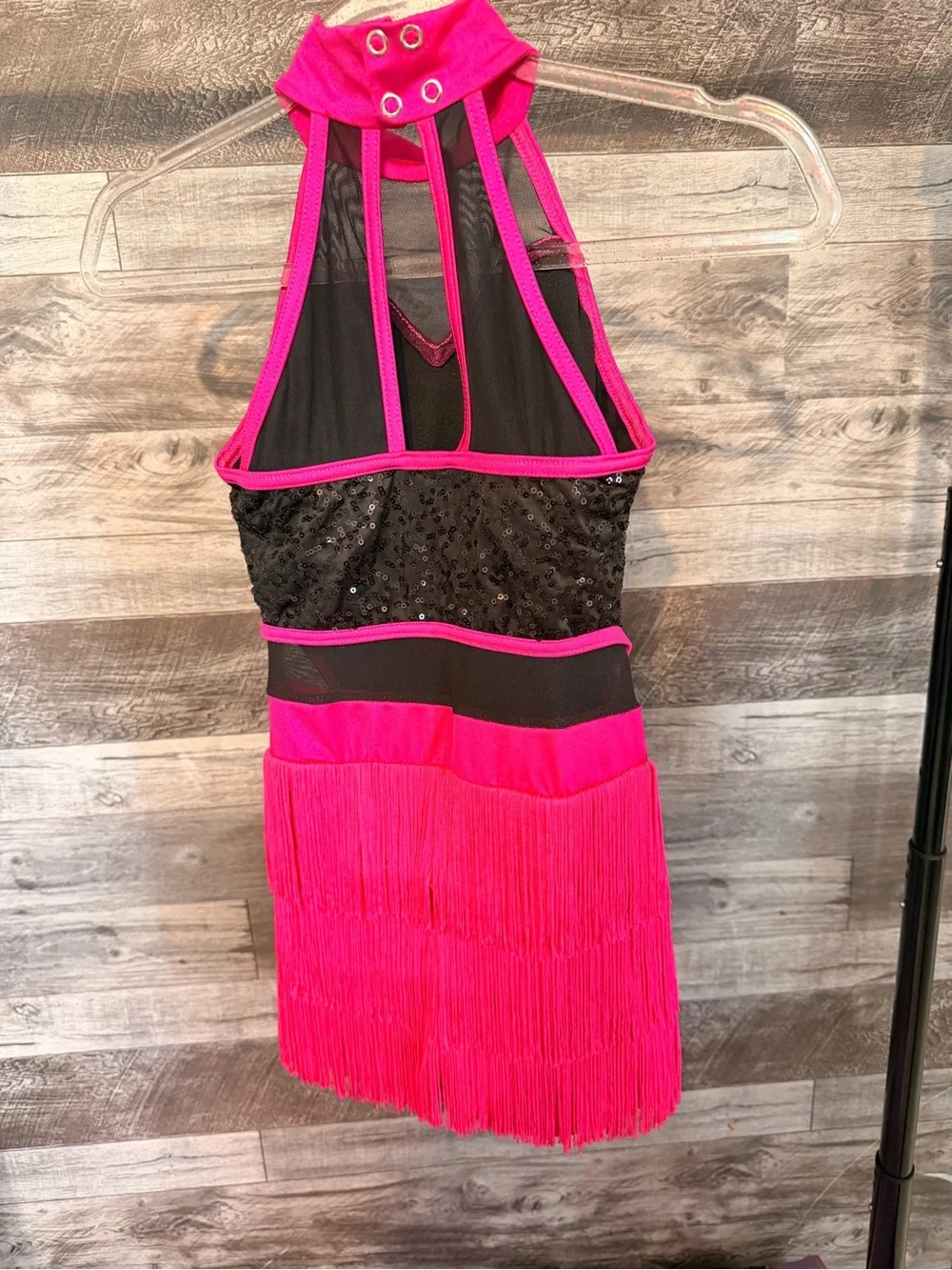 Weissman Hot Pink & Black Sequin Fringe Dance Costume